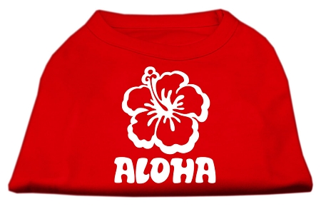 Aloha Flower Screen Print Shirt Red XS